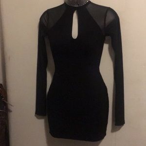 Sheer arm crystal neck dress sz small